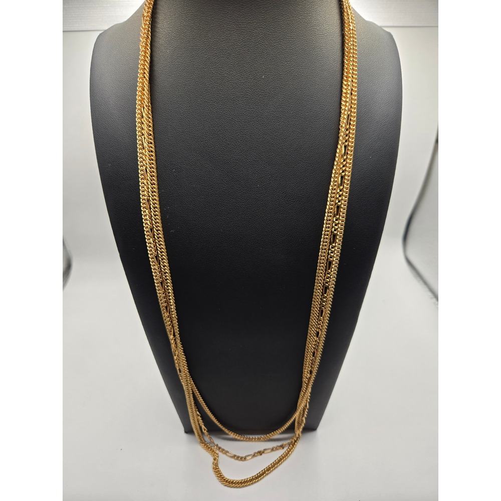 Premier Designs Gold Tone Multi Strand Chain Necklace Crown PD Logo